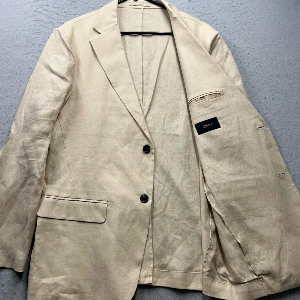 Quince Mens 100% European Linen Blazer Off White Two Button Jacket Size L